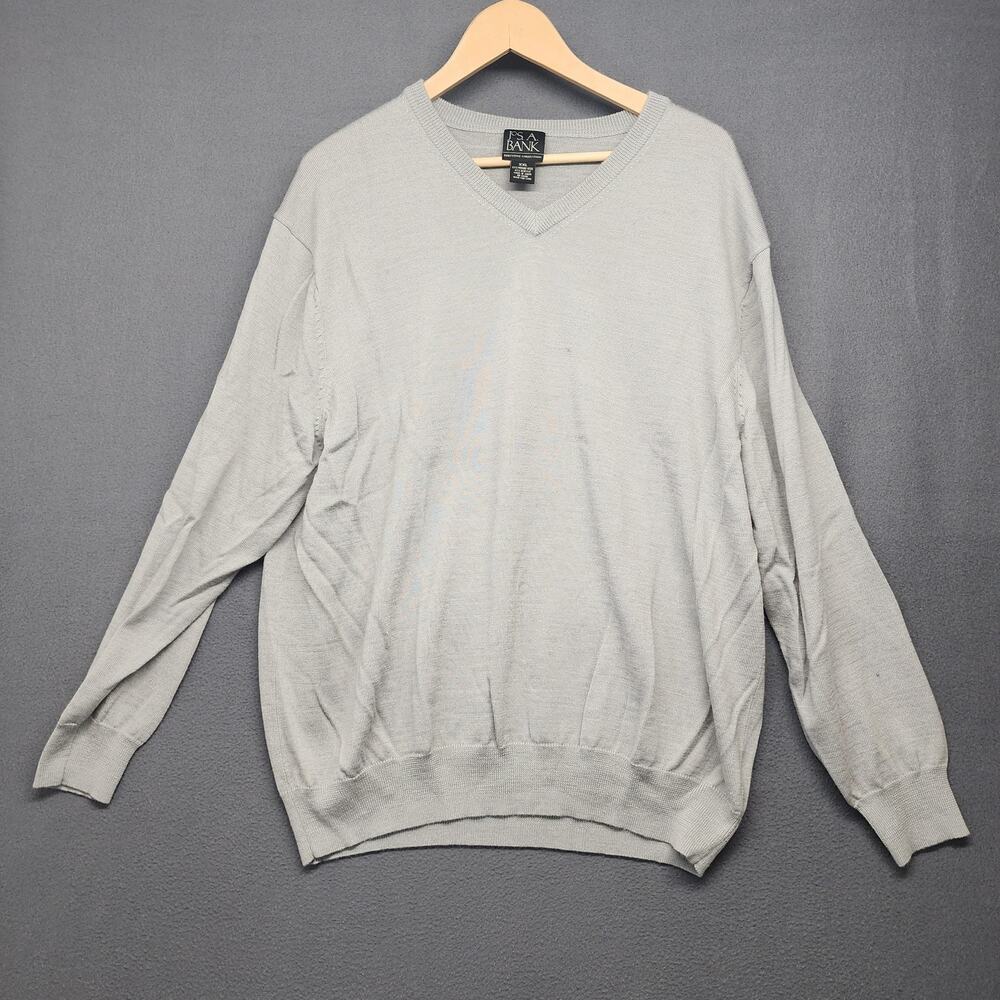 Jos. A. Bank Sweater Mens 2XL Gray V Neck Merino Wool Blend Executive Collection